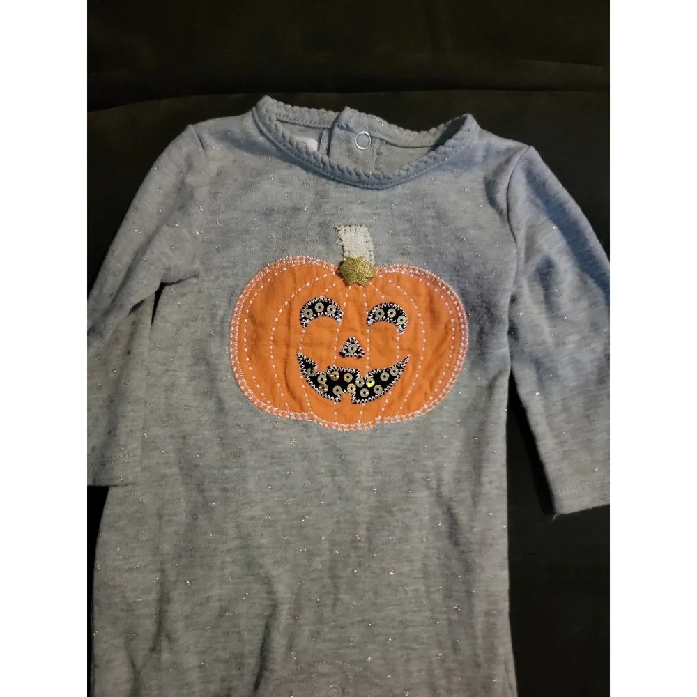 Mudpie Halloween pumpkin romper one piece 0 3 months